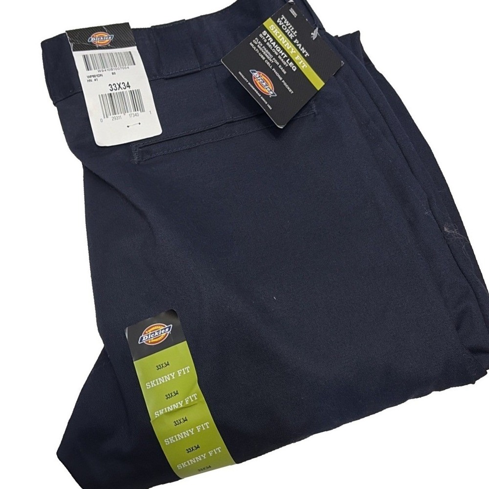 NWT Dickies Mens *33x34 Flex Twill Work Pant Skinny Fit Straight Navy Blue WP811